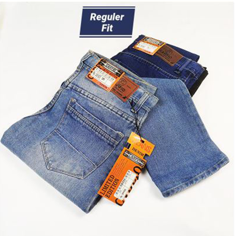 Carfio - Celana Jeans Panjang Basic Pria Straight Fit Midweight Denim